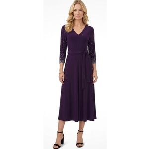 Chaus Embellished Tie Waist Midi Dress Plumstone NWT